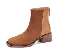 WQHPLMD Autumn and Winter Boots Square Toe Flat Chunky Heel Boots Back Zipper Closure Low Boots Suitable for Women’s Outdoor Travel