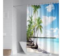 WQHPLMD Bathtub Curtain 48x72, Polyester Bathroom Shower Curtains with Hooks Sea and Palm Trees Pattern, 120x180cm