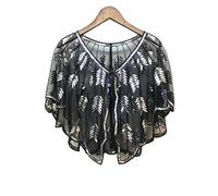 WQHPLMD Beaded Sequin Shawl Vintage Flapper Evening Cape Sheer Mesh Embroidery Leaf Women Party Accessories (Color : J, Size : One Size)