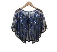 WQHPLMD Beaded Sequin Shawl Vintage Flapper Evening Cape Sheer Mesh Embroidery Leaf Women Party Accessories (Color : E, Size : One Size)
