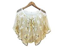 WQHPLMD Beaded Sequin Shawl Vintage Flapper Evening Cape Sheer Mesh Embroidery Leaf Women Party Accessories (Color : I, Size : One Size)