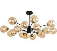 WQHPLMD Black Glass Bubble Chandelier for Dining Room Table Amber Glass Farmhouse Sputnik Chandelier Ceiling Light LED Industrial Pendant Light for Bedroom Dining Room Living Room Kitchen