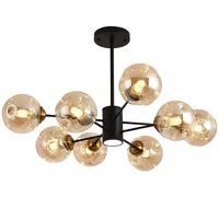 WQHPLMD Black Glass Bubble Chandelier for Dining Room Table Amber Glass Farmhouse Sputnik Chandelier Ceiling Light LED Industrial Pendant Light for Bedroom Dining Room Living Room Kitchen