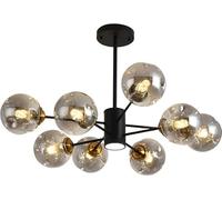 WQHPLMD Black Glass Bubble Chandelier for Dining Room Table Amber Glass Farmhouse Sputnik Chandelier Ceiling Light LED Industrial Pendant Light for Bedroom Dining Room Living Room Kitchen