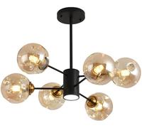 WQHPLMD Black Glass Bubble Chandelier for Dining Room Table Amber Glass Farmhouse Sputnik Chandelier Ceiling Light LED Industrial Pendant Light for Bedroom Dining Room Living Room Kitchen