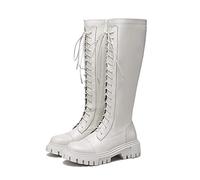 WQHPLMD Bottes Chevalier à tête Ronde pour Femme, Chaussures d'hiver Chaudes à Talon Moyen, Belles Bottes au Dessus du Genou