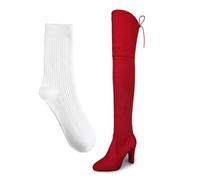 WQHPLMD Bottes d'automne à Bout Pointu pour Femmes, au-Dessus du Genou, Talon Bloc avec Fermeture à Lacets, adaptées aux Sports de Plein air aux Voyages