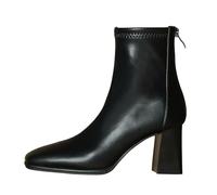 WQHPLMD Bottes pour Femmes, Bottes Fines Extensibles mi-Mollet, Bout carré, Talon Bloc, Bottes en Simili Cuir, Fermeture éclair au Dos, adaptées aux Robes décontractées de Tous Les Jours