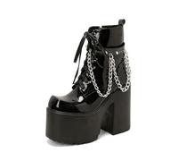 WQHPLMD Bottines de Combat à Plateforme pour Femmes, Bottines de Moto cloutées à Bout carré, Chaussures de Performance sur scène de fête, 14 CM