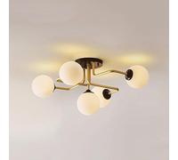 WQHPLMD Brass Decoration Home Mid Century Ceiling Light Smoke Grey Sputnik Chandelier Amber Vintage Industrial Lamp White Milk Glass Globe Lighting for Kitchen Living Room Bedroom Dining Room