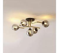 WQHPLMD Brass Decoration Home Mid Century Ceiling Light Smoke Grey Sputnik Chandelier Amber Vintage Industrial Lamp White Milk Glass Globe Lighting for Kitchen Living Room Bedroom Dining Room