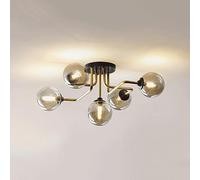 WQHPLMD Brass Decoration Home Mid Century Ceiling Light Smoke Grey Sputnik Chandelier Amber Vintage Industrial Lamp White Milk Glass Globe Lighting for Kitchen Living Room Bedroom Dining Room