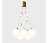 WQHPLMD Brass Milk Glass Chandelier 5 Light White Bubble Ceiling Pendant Light Lighting Gold Farmhouse Mid Century Hanging Lamp for Bedroom Dining Room Living Room Kitchen Island