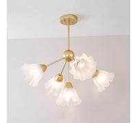 WQHPLMD Brushed Gold Flower Sputnik Chandelier Ceiling Light Flush Mount Frosted Milk Glass Mid Century Pendant Lamp Vintage Farmhouse Hanging Light for Dining Room Living Room Bedroom Kitchen Island