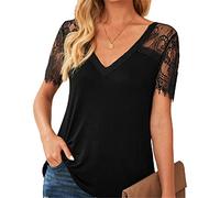 WQHPLMD Casual Wear T-Shirt Women Summer Deep V-Neck Lace Print Short-Sleeved Loose Top