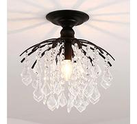 WQHPLMD Chandelier Flush Mount Ceiling Light Fitting Crystal LED Lighting Compatible with Hallway Bedroom Living Room Bathroom Kitchen(Black)