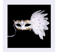 WQHPLMD Christmas/Halloween Mask with Feather Painting, White, 20 x 25cm