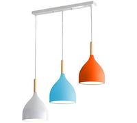 WQHPLMD Color Pendant Shade 3-Light Kitchen Island Ceiling Light Decoration Indoor Pendant Lamp, Wood Decoration Hanging Lamp, Creative Geometric Pendant Light Fixture