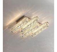 WQHPLMD Crystal Bedroom Light Close to Ceiling Chrome Dimmable LED Ceiling Light Luxury Contemporary Long Linear Semi Flush Mount Ceiling Light for Living Room Dining Room Bedroom Kitchen