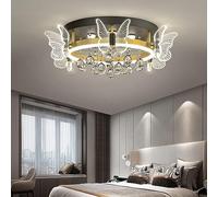 WQHPLMD Crystal Flush Mount Ceiling Light LED Dimmable Lighting Decoration Home Mid Century Black Gold Ceiling Light for Dining Room Butterfly Lamp for Living Room Kitchen Island Girl Bedroom