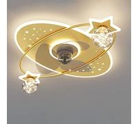 WQHPLMD Dimmable LED Fan Light 50W Indoor Flush Mount Fan Ceiling Light with 6 Speed Mute Stars Gypsophila Glass Globe Ceiling Fan with Lights for Boy Girl Bedroom Room, Blue Pink Yellow