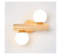 WQHPLMD Double Light Rustic Wooden Wall Sconce with Glass Shade for Bedside, Living Room and Bedroom - E27 Socket