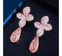 WQHPLMD Élégant Chute d'eau cassée glacée cubique zircone en Pierre de Rose de Rose Longues Boucles d'oreilles en Peluche pour Les Femmes