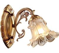 WQHPLMD Elegant Copper Wall Light with Art Glass Flower Lampshade for Home Decoration