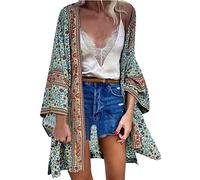 WQHPLMD Femmes Cardigan Summer Murffon Couvre-toi Bohemian Floral Kimono Casual Loose Beach Wear Cover-ups Tops (Couleur: D, Taille: S Code)
