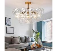 WQHPLMD Globes en Verre Clair décoration Maison plafonnier Boule d'or Cluster Bulle Pendentif lustres Nordique Suspendu Moderne près des luminaires de Plafond pour Salle à Manger Salon Chambre