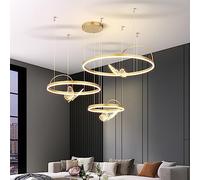 WQHPLMD Gold Butterfly LED Chandelier 2/3 Rings Dimmable LED Ceiling Pendant Light Living Room Round Chandeliers Large Mid Century Hanging Lamp for Foyer Dining Room Kitchen Bedroom