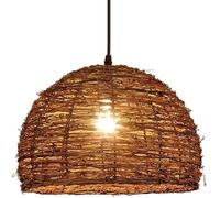 WQHPLMD Hand-Woven Rattan Dome Pendant Light for Dining Room, Bedroom, Kitchen & Foyer - E27 Base