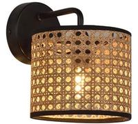 WQHPLMD Hand-Woven Rattan Flush Mount Sconce with Japanese Style Metal Fixture - Bedroom and Living Room Lighting