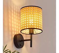 WQHPLMD Hand-Woven Rattan Wall Light with Elegant Shade for Bedroom, Dining Room, and Living Room Lighting