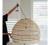 WQHPLMD Handmade Rattan Pendant Lamp - Vintage Japanese Style, Adjustable Chain Chandelier for Living Room & Dining Space