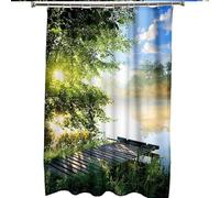WQHPLMD Hotel Shower Curtain 96x78, Polyester Shower Curtains for Bathroom with Hooks Trees and Lake Pattern, 240x200cm
