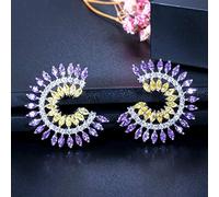 WQHPLMD Jewelry Unique Beautiful Round Purple and Yellow Crystal Women Big Stud Earring