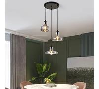 WQHPLMD Lampe Suspendue à 3 grappes de lumières pour Cage d'escalier, Ronde, Vintage, Plafond de Ferme, Industriel en Verre soufflé Gris fumé Noir, au-Dessus d'une Table à Manger, d'un