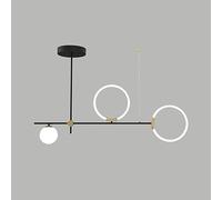 WQHPLMD Lampe Suspendue à Longue Bande LED à intensité Variable, linéaire Noir doré avec Anneau en Verre de Lait Blanc, Lampe Suspendue Circulaire Moderne du Milieu du siècle pour Salle à Manger,