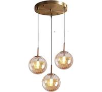 WQHPLMD Lampe Suspendue en Forme de Globe en Verre doré à 3 lumières, plafonnier Suspendu Moderne du Milieu du siècle, Ambre soufflé, de Ferme Industriel Vintage pour Salle à Manger, Cuisine, îlot,