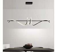 WQHPLMD LED Chandeliers Dimmable Linear Pendant Light Kitchen Island Black Adjustable Height Spiral Wave Long Strip Hanging Ceiling Lamp for Dining Room Living Room Restaurant Bar Cafe