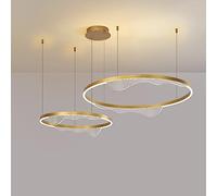 WQHPLMD LED Moderne à intensité Variable, 3 Anneaux circulaires Ronds, Lampes suspendues en Or brossé, Salon, Grande Lampe à Suspension en Acrylique pour Cuisine, Hall d'entrée, îlot de Cuisine,