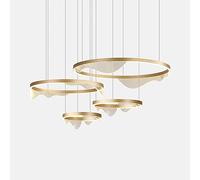 WQHPLMD LED Moderne à intensité Variable, 3 Anneaux circulaires Ronds, Lampes suspendues en Or brossé, Salon, Grande Lampe à Suspension en Acrylique pour Cuisine, Hall d'entrée, îlot de Cuisine,