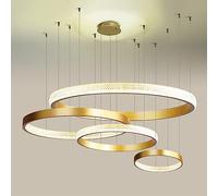 WQHPLMD LED Ring Chandelier Gold 3 Circle Round Chandelier Light for Living Room Large Hanging Light Acrylic Crystal Living Room Ceiling Pendant Lamp for Kitchen Foyer Kitchen Hotel Office