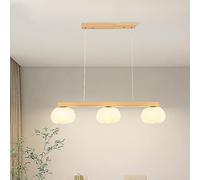 WQHPLMD Linear Wood LED Pendant Light White Milk Glass Hanging Lamp Natural Wood Long Strip Chandelier Farmhouse Nordic Ceiling Chandelier for Kitchen Island Dining Room Restaurant