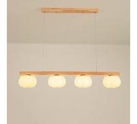 WQHPLMD Linear Wood LED Pendant Light White Milk Glass Hanging Lamp Natural Wood Long Strip Chandelier Farmhouse Nordic Ceiling Chandelier for Kitchen Island Dining Room Restaurant