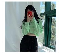 WQHPLMD Long Sleeve T-Shirts Women Spring Solid Loose Crop Top Leisure Girls T-Shirt Teens All-Match