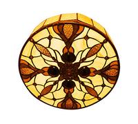WQHPLMD Machine Glass Flush Mount Ceiling Light 12" Wide Blue Flower Pattern LED Ceiling Lamp with Yellow Beads Hand-Made Art Deco Chandelier for Bedroom, Living Room, Hotel - 12"