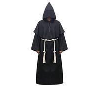 WQHPLMD Masquerade Halloween Cosplay Cloak Men's Men's Druid Cosplay Costume Médiéval Hooded Moine Renaissance Friar Prêtre Robe, Noir, * L