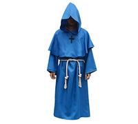 WQHPLMD Masquerade Halloween Cosplay Cloak Men's Men's Druid Cosplay Costume Médiéval Hooded Monk Renaissance Frar Prêtre Robe, Bleu, S